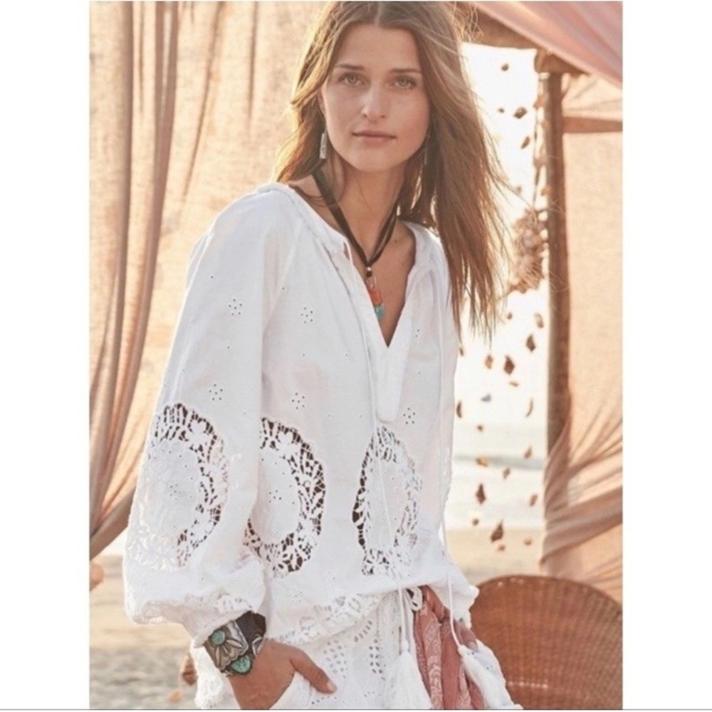 Sundance Women's White Eyelet Lace Top Princesa Peasant Small S Bridal Boho Cute